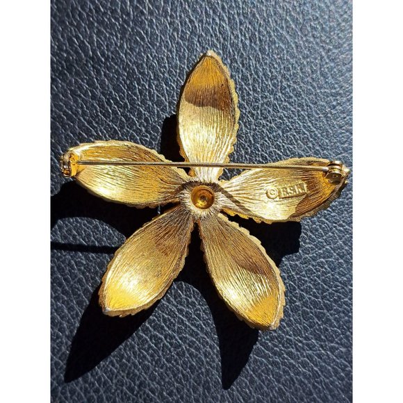 Vintage Gold Tone Signed BSK Floral Sunflower Brooch Pin Scarf Pin Gold Tone - Picture 4 of 6